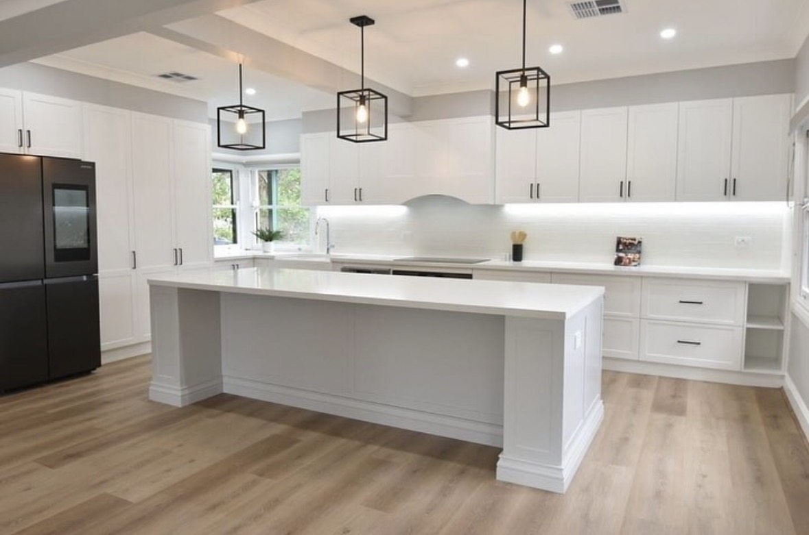 Kitchen pendant and LED strip lighting installation